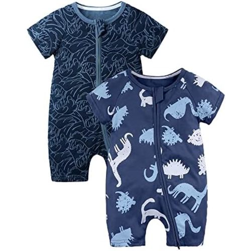 MYGBCPJS Baby Boys Girls Cotton Jumpsuit Short Sleeve Pajamas Infant Graphic Zipper Romper Summer Outfits