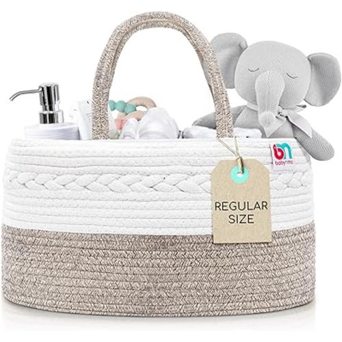 Rope Diaper Caddy - Storage for Baby and Toddler Items - Portable Cotton Organizer Easily Holds Diapers, Wipes, Clothing - Useful for Nursery, Bedroom (Beige, Regular)