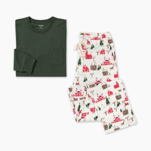 Burt's Bees Baby Mens Holiday Village Matching Family Pajamas - Holiday Villlage, X Large