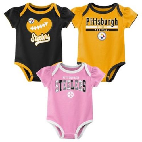 NFL Pittsburgh Steelers Girls' Newest Fan 3pk Bodysuit Set - 0-3M
