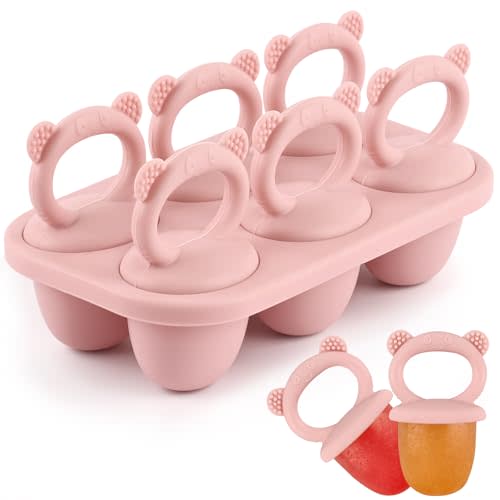 BokingOne Silicone Popsicle Molds, 6-Cavity Breastmilk Ice Pop Molds, Mini Frozen Pop Tray Molds for Baby Teething Relief Toddler Feeding Matte Pink