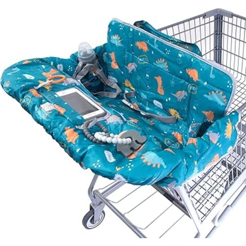 Lumiere Baby Shopping Cart Cover for Baby and Toddler - 2-in-1 High Chair Cover | 360 Full Protection, Patented Roll-in Style Pouch, Universal Fit, Machine Washable Great Gift Ideas for Mom (Dinosaur)