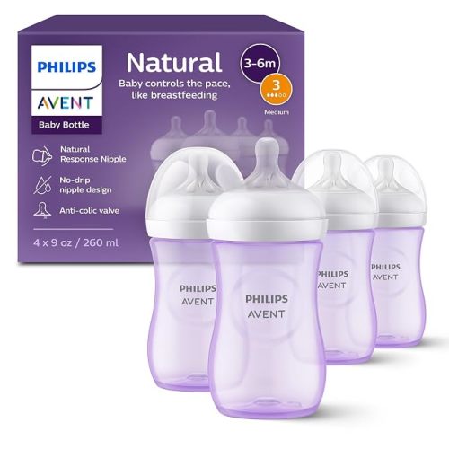 Philips Avent Natural Baby Bottles, Slow Flow, 4 oz, BPA-Free, 4-Pack