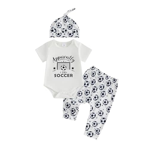 Sasaerucure Newborn Infant Baby Boy Soccer Outfit Short Sleeve Romper + Printing Pants + Hat 3Pcs Summer Clothes