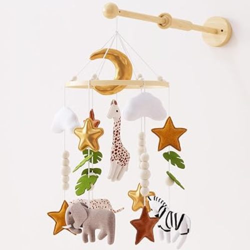 Baby Crib Mobile, Handmade Felt Giraffe, Elephant and Zebra