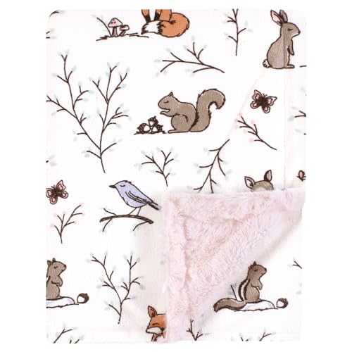 Hudson Baby Unisex Baby Plush Blanket with Furry Binding and Back, Enchanted Forest, One Size