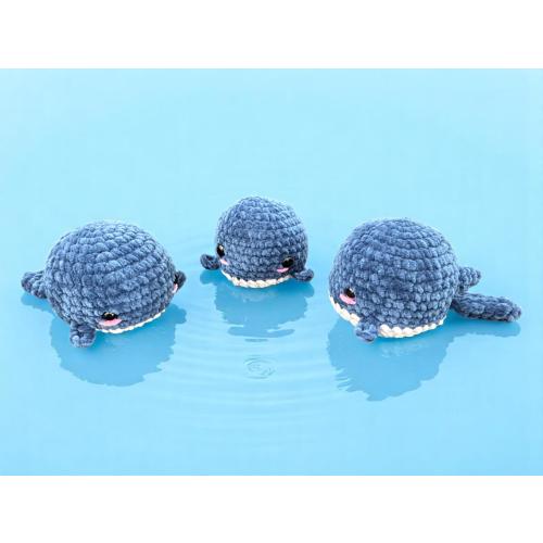 Handmade Crochet Dark Blue and White Whale Plushie - Small Soft Toy