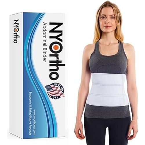 NYOrtho Abdominal Binder 9" 3-Panel - Unisex Post-Surgery Compression Support Belt for Men and Women - Abdominal Wrap for Hernia, Back Pain, Muscle Strain - Latex-Free - Made in USA (60"-75")