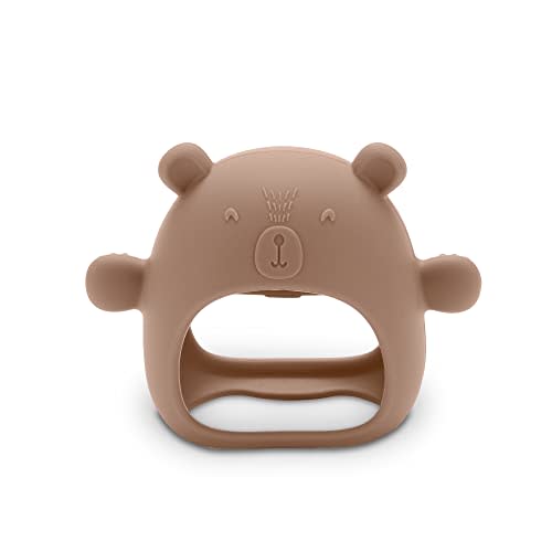 ELBEBE Bear Mitten Never Drop Silicone Baby Teething Toys, Baby Teether, Teething Toys for Babies 0-6 Months, Teethers for Babies 0-6 Months, Baby Teether Toys, Baby Chew Toys (Caramel Toffee Color)