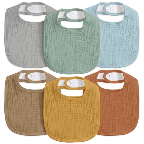 6-Pack Muslin Baby Bibs for Drooling & Teething, Absorbent Bib