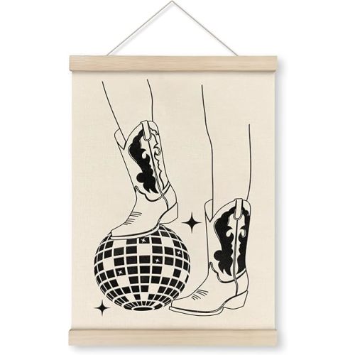 HRQKO Black Cowgirl Disco Poster Hanger Frame, Cowgirl Wall Decor, Cowgirl Wall Art, Preppy Room Wall Art with Wooden Frames, Cowgirl Boot Wall Hanging Banner Decor for Dorm Girls Room, 12x16 Inch