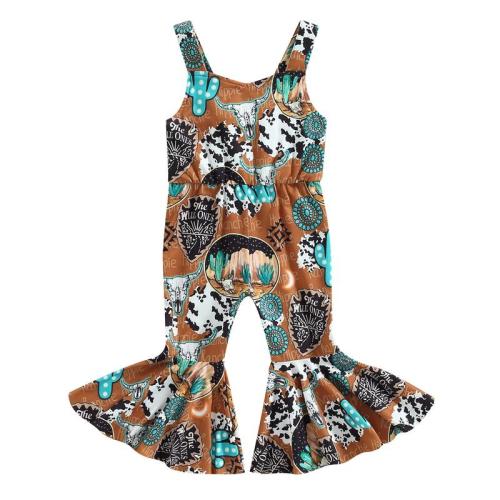 Toddler Baby Girl Bell Bottoms Romper Western Cow Pattern Sleeveless - TikTok Shop
