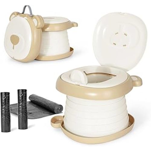 Orzbow Portable Travel Potty Seat for Toddlers with Splash Guard, Foldable Potty Training Toilet for Boys & Girls, On The Go Kids Car Potty, Includes Free Travel Bag and Disposable Potty Liners, Khaki