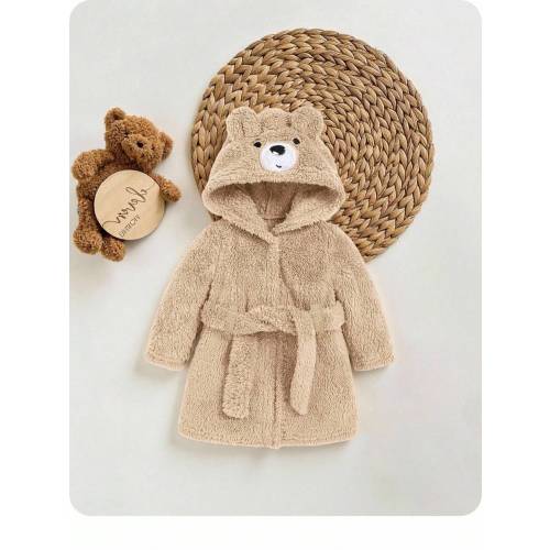 SHEIN Newborn Baby Boy Cute Bear Embroidery Thickened Bathrobe With 3D Ears And Cinched Waist Autumn Winter Neutral | SHEIN USA