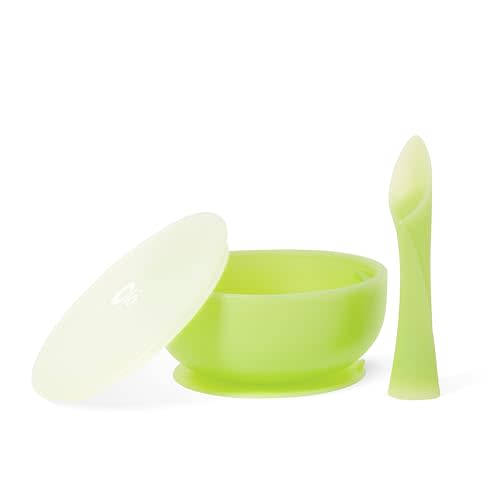 Olababy Baby Led Weaning Advanced Feeding Set – Silicone Training Spoon & Suction Bowl with Lid, BPA Free Self-Feeding Set for Babies 6+ Months (2 Piece)