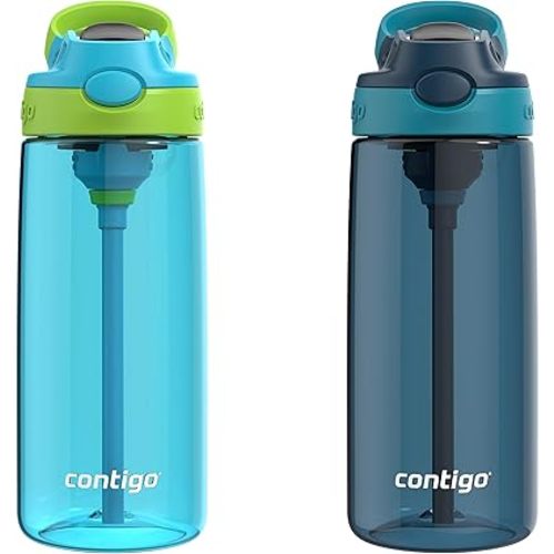 Contigo Kids 20oz 2-Pack Aubrey Water Bottles with Cleanable Silicone Straw Spill-Proof Lid Dishwasher Safe Blue Raspberry/Cool Lime & Blueberry/Juniper BPA-free