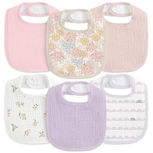 6-Pack Muslin Baby Bibs for Drooling & Teething, Absorbent Bib