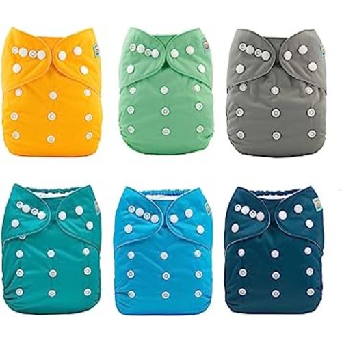 ALVA 6 Pack Cloth Diaper with 12 Inserts One Size Adjustable Washable Reusable Diaper Cover for Baby Girls and Boys