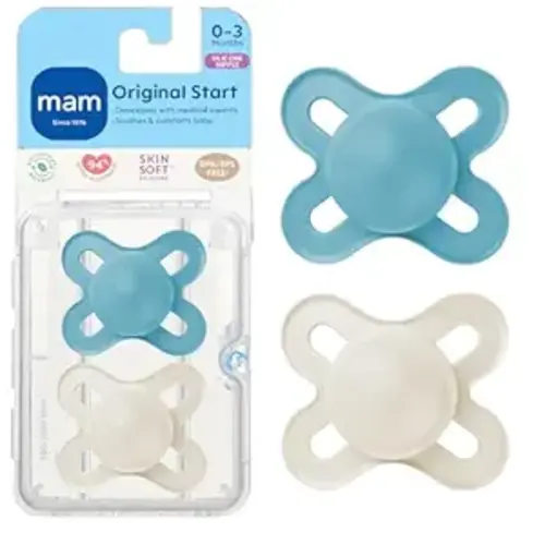 MAM Original Start Matte Baby Pacifiers 0-3 Mths, BPA-Free Skin Soft Silicone Nipple, Developed with Medical Experts Specially for Smaller Newborn Mouths, Easy to Clean, 2 Pk with Sterilizer Case