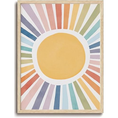 KISSFOX Nursery Wall Art Decor Rainbow Sunshine Pictures Wall Decor Cute Colorful Sweet Canvas Art Prints Boho Sunburst Paintings Artwork For Children Kids Bedroom Baby Girls Playroom