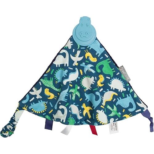Cheeky Chompers Comfortchew | Baby Lovey with Silicone Teether & Sensory Tags | Soft Fleece Material, Attachable Loop, Machine Washable | (Baby Dino)