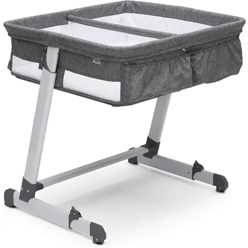 Simmons Kids By The Bed City Sleeper Bassinet for Twins - Adjustable Height Portable Crib with Wheels & Airflow Mesh, Grey Tweed