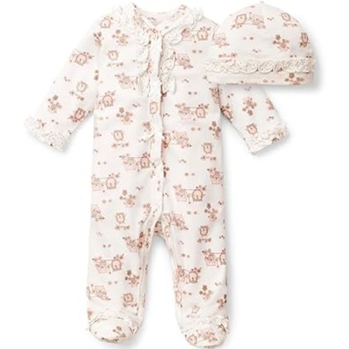 Little Me Clothes for Baby Girls 100% Cotton Scratch-Free Tag Footed One-Piece Romper and Hat Sleeper Set Preemie to 9 Months