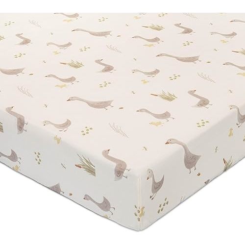 Crane Baby Charlie Farmhouse Goose Crib Fitted Sheet, 100% Cotton Baby Bed Sheets, Farm Nursery Decor, Crib Sheets for Boys and Girls, Baby Registry Gift, Goose Nursery Décor