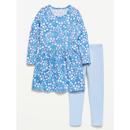 Printed Long-Sleeve Dress and Leggings Set for Toddler Girls