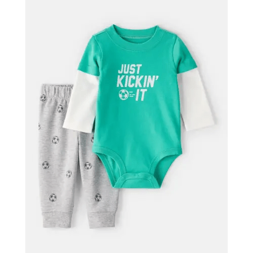 Baby Boy 2-Piece 'Just Kickin it' Soccer Bodysuit & Pant Set - Green | Carter's