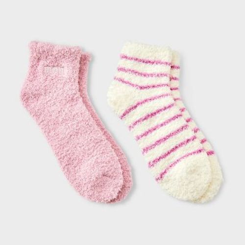 Women's Ruffle 2pk Cozy Ankle Socks - Rose/Pink Stripe 4-10