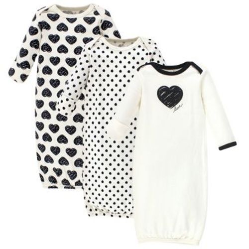 Touched by Nature Baby Girls Organic Cotton Long-Sleeve Gowns 3pk, Heart, 0-6 Months
