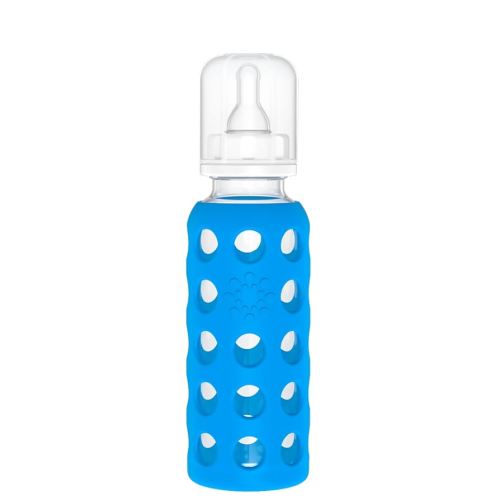 Lifefactory 9-Ounce Glass Baby Bottle with Protective Silicone Sleeve and Stage 2 Nipple Cobalt Blue (LF110008C4)