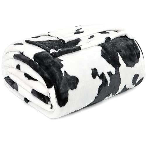 Cow Print Blanket for Girls Boys, Small Soft Fleece Throw Blanket for Car Airplane Stroller Travel, Warm Fuzzy Plush Cow Print Decor for All Seasons, 40x50 inches