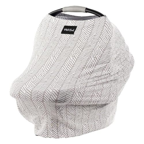 Milk Snob Original 5-in-1 Cover - Added Privacy for Breastfeeding, Baby Car Seat, Carrier, Stroller, High Chair, Shopping Cart, Lounger Canopy - Newborn Essentials, Nursing Top, Heather Gray Stripe