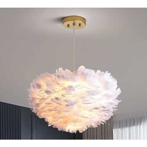 Maxax White Feather Chandeliers for Living Room, 3 Lights Modern Romantic White Feather Fixture for Girls Room Bedroom, 17.7in