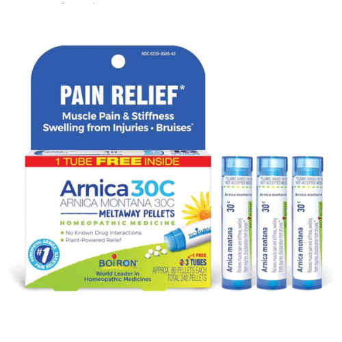 Boiron Arnica Montana 30C Homeopathic Medicine for Relief from Muscle Pain, Muscle Stiffness, Swelling from Injury, and Discoloration from Bruises - 3 Count (240 Pellets)