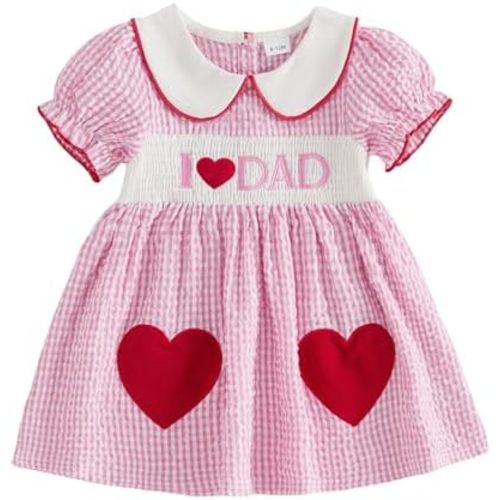 Kids Toddler Baby Girl 4th of July Outfit USA Smocked Dress Puff Sleeve Plaid Dresses Cute Girls Summer Outfits