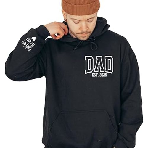 Custom Dad Hoodie with Kids Name Personalized Dad Sweatshirt New Dad Shirts for Men New Baby Girl Daddy Est 2026 Hoody for Dad Birthday from Daughter Men