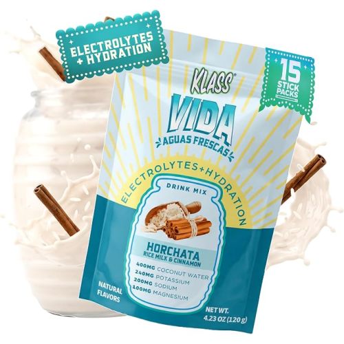 KLASS VIDA Daily Hydration Horchata Agua Fresca Electrolyte Powder Packets | Sugar Free Electrolyte Drink Mix | Hydration Packets with Coconut Water & Minerals | 15 Stick Packs