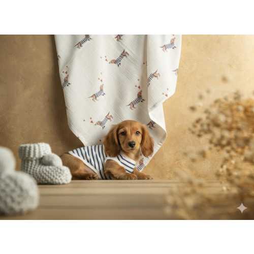 Organic Muslin Baby Blanket | Soft Cotton Swaddle, Dog Print