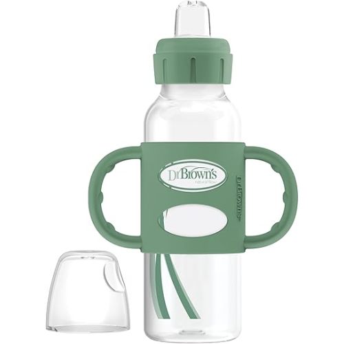 Dr. Brown's Milestones Narrow Sippy Spout Bottle with 100% Silicone, Easy-Grip Handles and Soft Sippy Spout, 8oz/250mL, Green, 1-Pack, 6m+