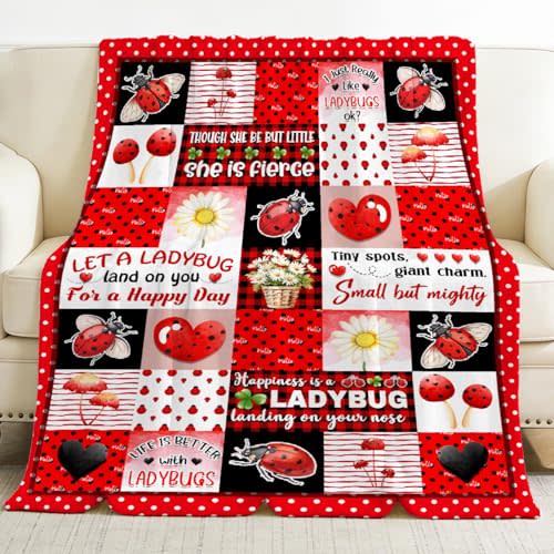 Ladybug Blanket,Ladybugs Gifts for Women Teen Girls Adults | 40 x 50" Soft Plush Cozy Red Ladybugs Throw Blanket,Ladybug Stuff Decoration for Room,Flannel Insect Pattern Quilt
