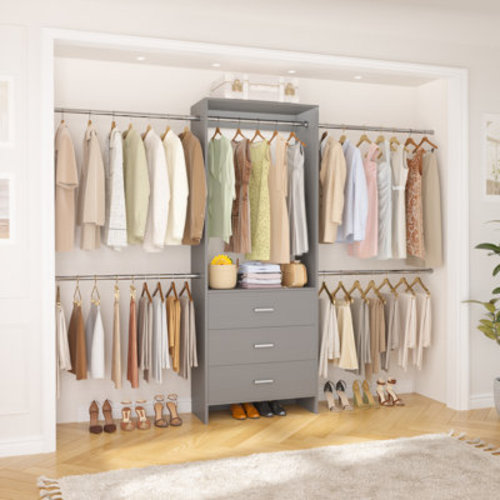 Latitude Run® 76.5"-118" W Closet System with 4 Hanging Rods and 3 Drawers & Reviews | Wayfair