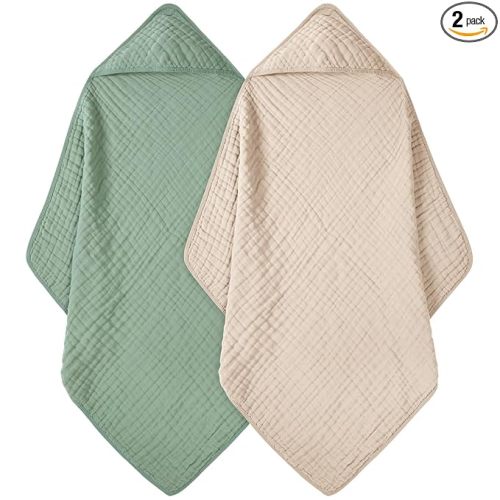 Baby Bath Towels, 100% Muslin Cotton Hooded Baby Towels for Newborn, Baby Towels with Hood for Infant Toddler and Kids, Large 32x32Inch, Soft and Absorbent