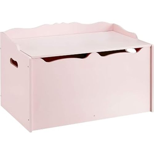 Amazon Basics Kids Wooden Toy Storage Chest with Safety Lid, Spacious Organizer for Bedroom, Pink, 30" x 18" x 19"