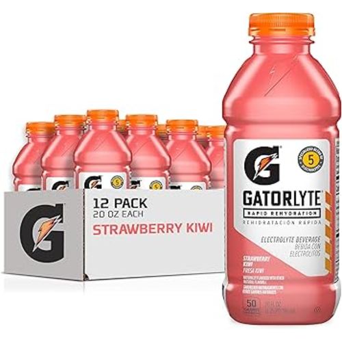 Gatorlyte Rapid Rehydration Electrolyte Drink, Strawberry Kiwi, Specialized Blend of 5 Electrolytes, Lower Sugar, No Artificial Sweeteners, No Artificial Flavors, 20 fl oz Bottles (12 Pack)