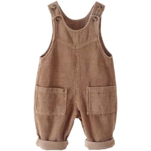 Baby Boy Girl Corduroy Bib Overalls Cotton Button Suspender Overalls Plain Romper Loose Jumpsuit