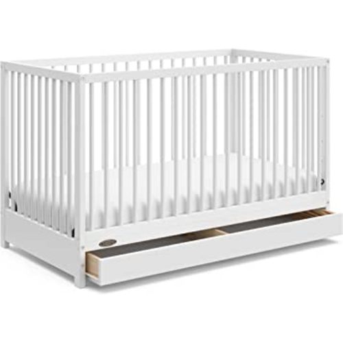 Graco Teddi 5-in-1 Convertible Crib with Drawer (White) – GREENGUARD Gold Certified, Crib with Drawer Combo, Full-Size Nursery Storage Drawer, Converts to Toddler Bed, Daybed and Full-Size Bed