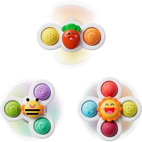 LiKee Strong Suction Cup Fidget Rotating Sensory Bath Toys for Baby (Sun)